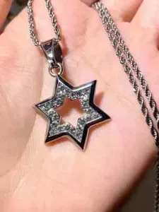 Authentic 2CT Round Lab-Created Moissanite Star David Pendant 14K White Gold Plated Silver