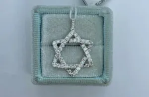 Authentic 1.90Ct Round Cut Real Moissanite Star Of David Pendant 14K White Gold Plated
