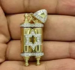 Authentic 1Ct Round Simulated Diamond Star Of David Torah Pendant 14k Yellow Gold Plated