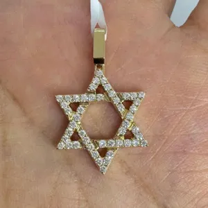 Authentic 0.50Ct Round Moissanite Star of David Pendant 14K Yellow Gold Plated 18" Chain