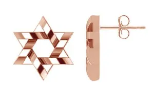Authentic Rose Gold Plated Sterling Silver Messianic Star Of David Stud Earrings