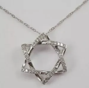 Authentic Star of David Pendant Real Diamond 2.50Ct Round Cut 14K White Gold Plated