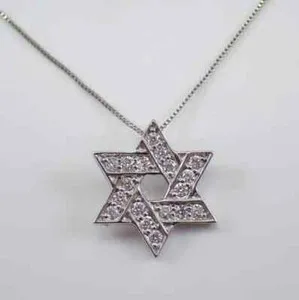 Authentic 2Ct Round Lab Created Black Diamond Star Of David Pendant 14K White Gold Plated
