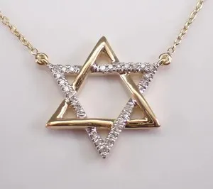 Authentic 1.50Ct Star of David Station Necklace Pendant 14K Yellow Gold Plated Silver