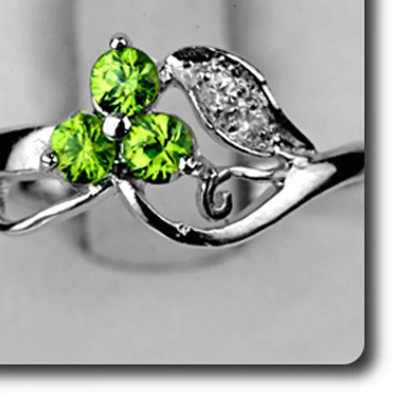 Authentic Garnet Demantoid & Diamond Ring Silver 925 + 14K White Gold Plated.