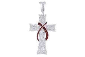 Authentic 1.5 Ct Natural Diamond & Simulated Diamond Garnet Cross Charm Pendant Silver 925