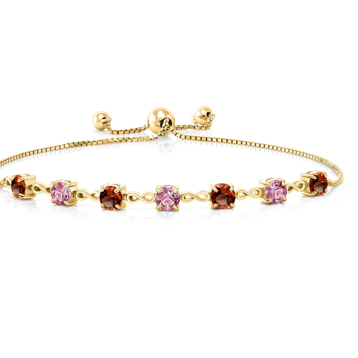 Authentic 3.08 Ct Red Garnet Pink Lab Grown Diamond 18K Yellow Gold Plated Silver Bracelet