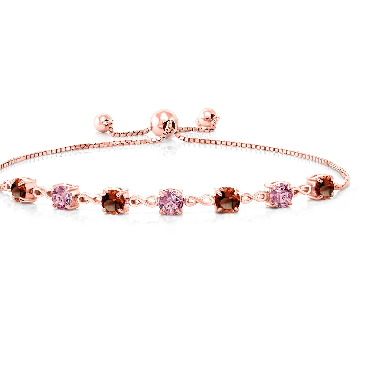 Authentic 3.08 Ct Red Garnet Pink Lab Grown Diamond 18K Rose Gold Plated Silver Bracelet