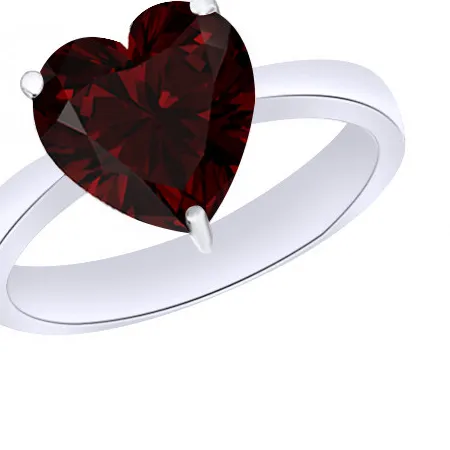 Authentic Garnet Solitaire Wedding Ring 14K White Gold Plated Sterling Silver 925