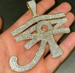 Authentic 3.1Ct Moissanite Eye of Horus Egyptian Ankh Cross Pendant 14K Yellow Gold Plated
