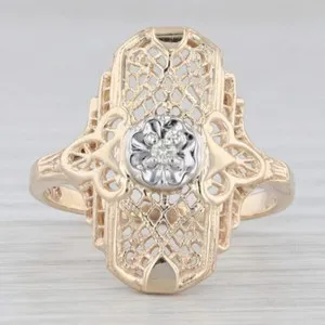 Authentic Filigree Art Deco Shield Ring 14K Yellow Gold Plated 1.4 Ct Simulated Diamond