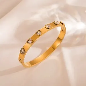 Authentic Radiant Devotion 18K Gold-Plated Clear Zircon Heart Bangle