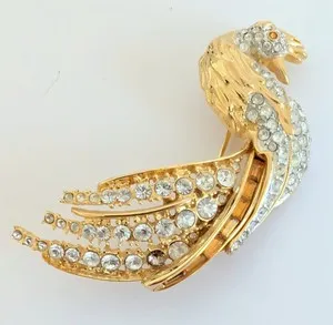 Authentic Beautiful Nolan Miller Gold Plated Pave Crystal Peacock Bird Pin Brooch