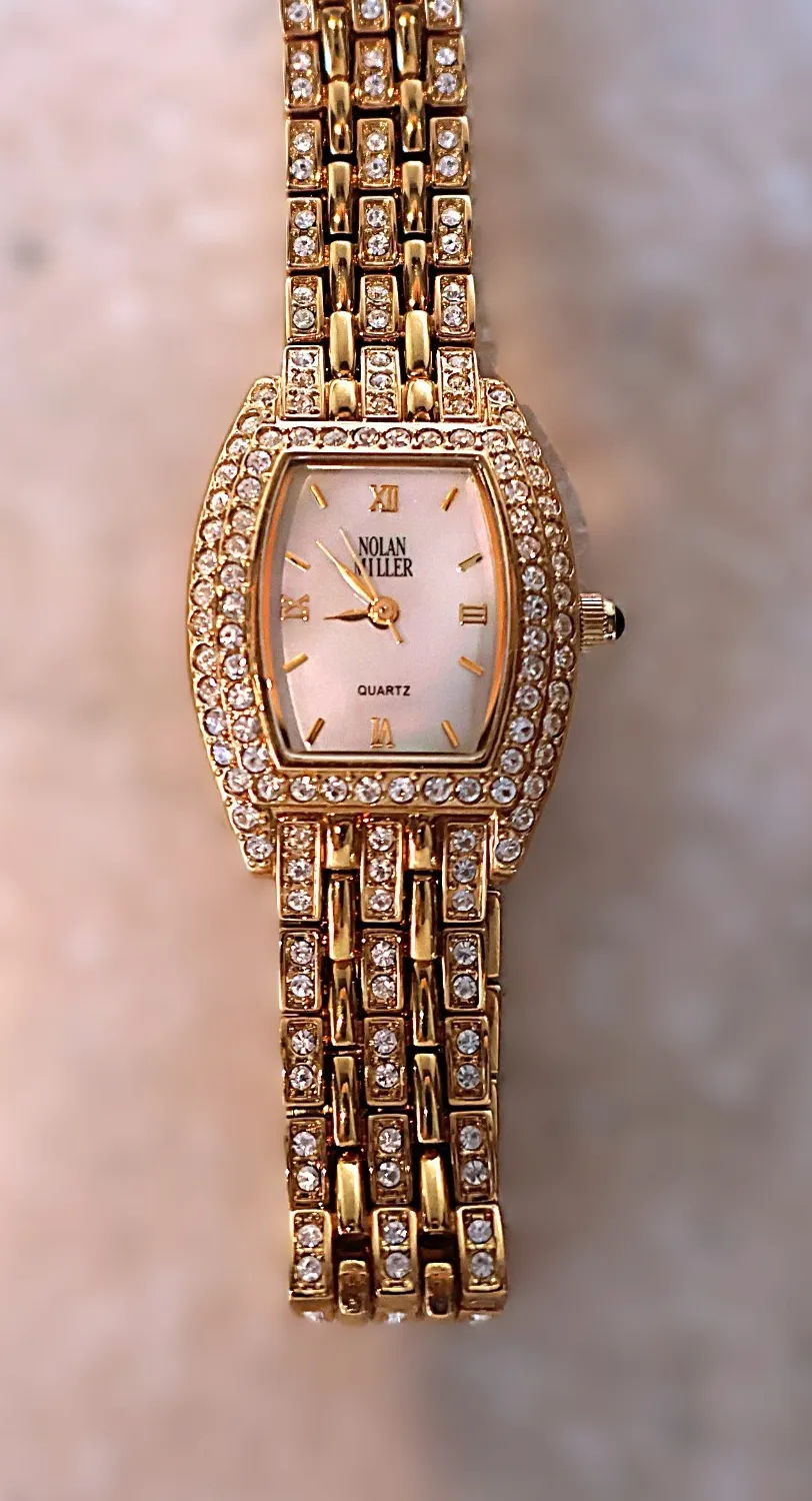 Authentic Nolan Miller Glamour Collection Watch Gold Plated 6.5" Battery 6.5"