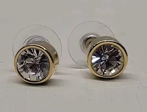 Authentic Nolan Miller Gold Plated Bezel Faceted Solitaire Stud Earrings Vintage 1990s