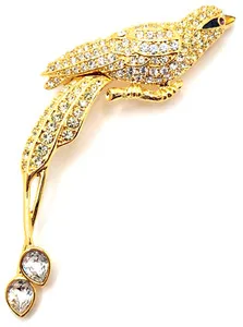 Authentic Nolan Miller Yellow Gold Plated Avalon Pave Bird of Paradise Rhinestone Brooch