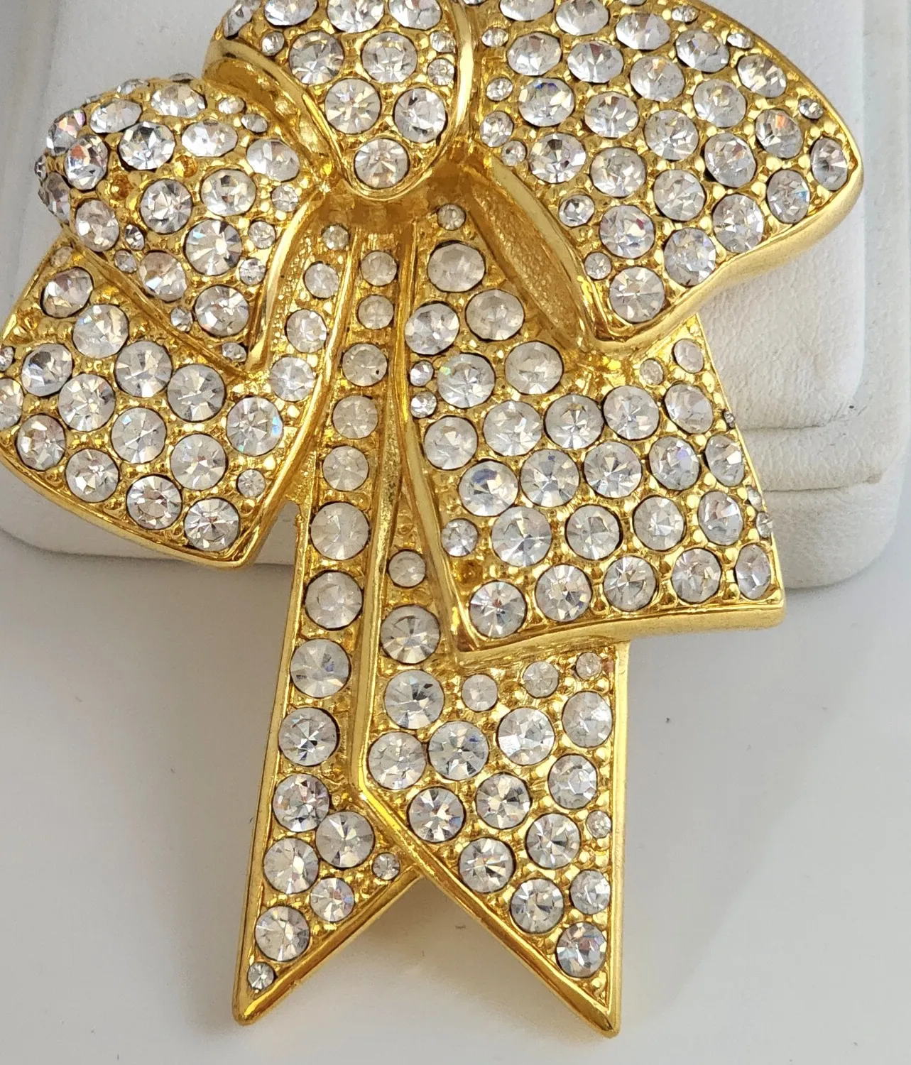 Authentic NOLAN MILLER FABULOUS PAVÉ CRYSTALS GOLD-PLATED BOW RIBBON BROOCH☆2.5"☆GORGEOUS 