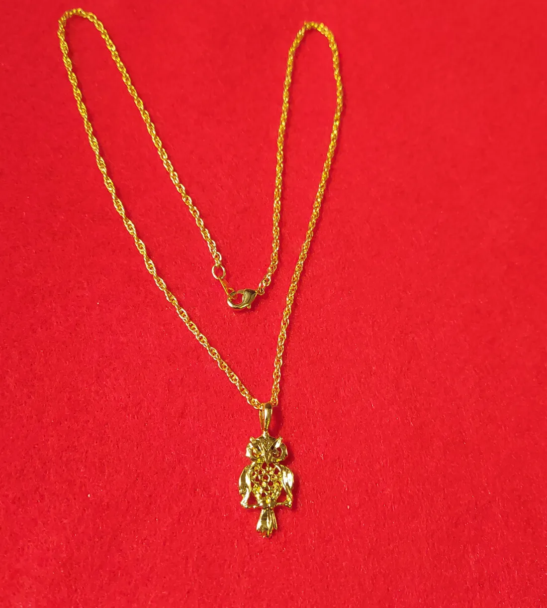 Authentic 14KT GOLD PLATED OWL CHARM WITH 30 INCH ROPE CHAIN NECKLACE- 2479