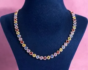 Authentic Celestial Spectrum: The Prism of Radiance Sapphire Tennis Necklace