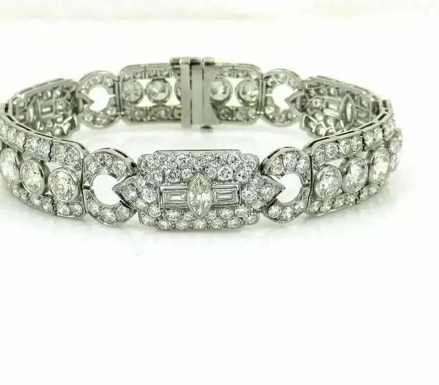 Authentic 15Ct Art Deco Marquise Cut Lab Created Diamond Bracelet 14K White Gold Plated