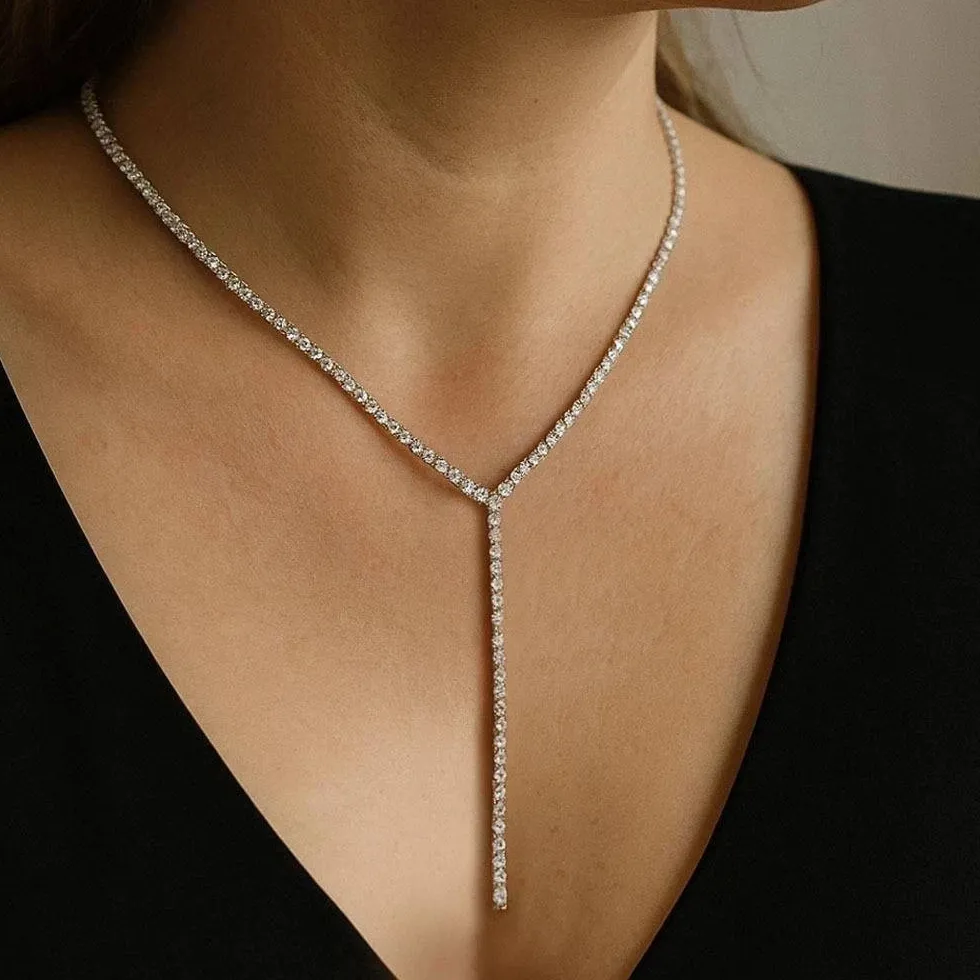 Authentic 15Ct Round Cut White Moissanite Women's Tennis Necklace 14k Yellow Gold Plated