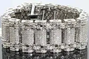 Authentic 15 Ct Round Cut Moissanite Men's Bracelet 14K White Gold Plated