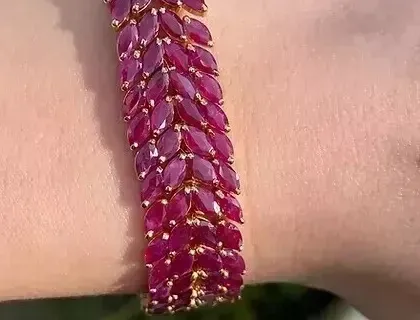 Authentic 15Ct Marquise Lab Created July Birthstone ruby bracelet 14KYell Gold Plated 7.5"