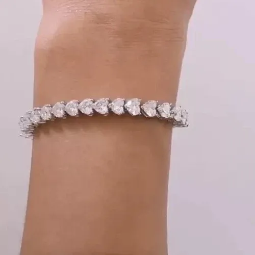 Authentic Celestial Devotion Heart Cut Diamond Tennis Bracelet in 14K White Gold Finish