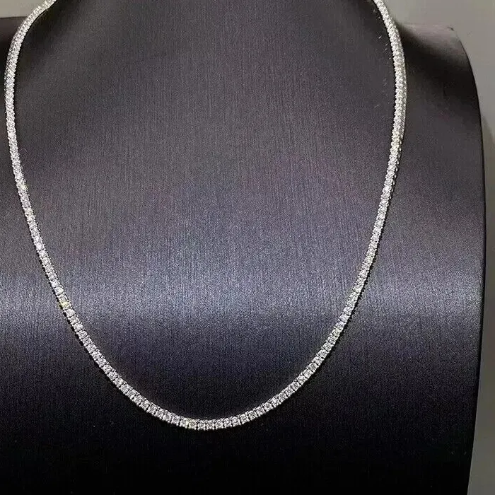 Authentic 15CT Round Cut White Moissanite Men's Tennis Necklace 14K White Gold Plated