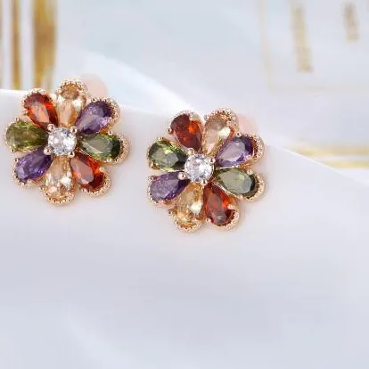 Authentic Ethereal Harmony: Peridot, Morganite, and Garnet Rose Gold Stud Earrings