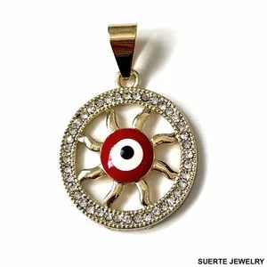 Authentic 14k Gold Plated Evil Eye Necklace Pendant Mal De Ojo Collar Dije Oro Laminado