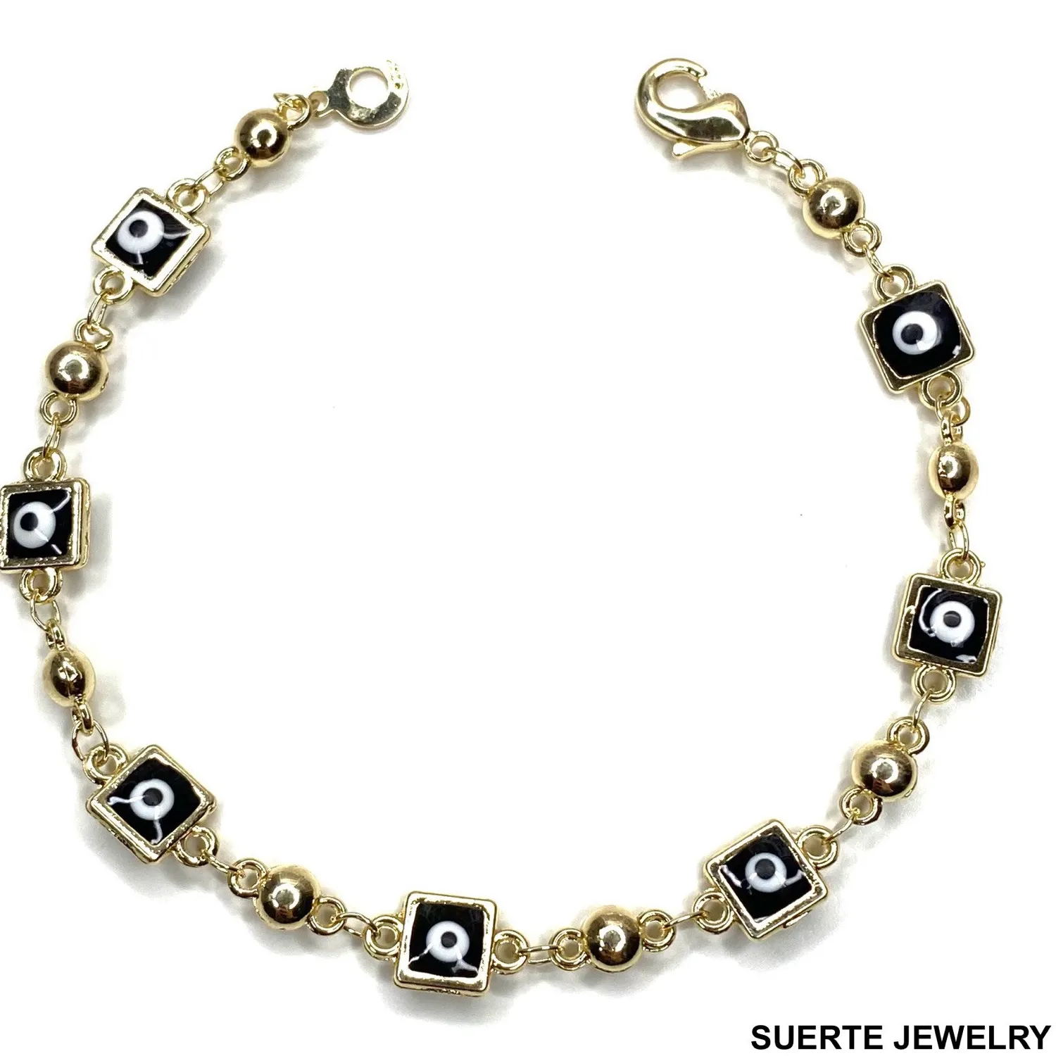 Authentic 14K Gold Plated Evil Eye Amulet Bracelet Oro Laminado Mal De Ojo Pulsera 7.5”