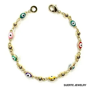 Authentic 14K Gold Plated Evil Eye Amulet Bracelet Oro Laminado Mal De Ojo Pulsera 7.5”