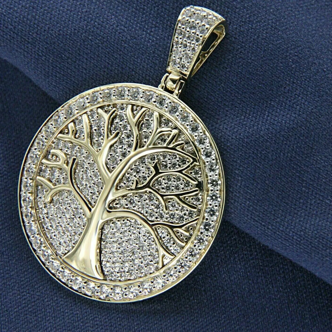 Authentic Men's "Tree of Life" Pendant 14K Yellow Gold Plated Silver 2 " Moissanite
