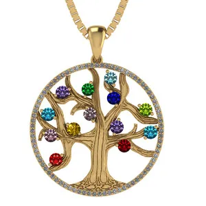 Authentic Mothers Tree of Life Birthstone necklace 1-13 Stones Silver, 10K & 14K Bezel