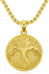 Authentic Gold Plated Tree of Life Necklace 925 Sterling Silver Pendant Men Women 22''+2''