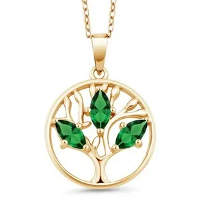 Authentic The Verdant Arbor: 18K Gold-Plated Tree of Life Emerald Pendant