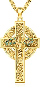 Authentic Celtic Cross Necklace Sterling Silver Gold Plated Tree of Life Pendant 22"+2"