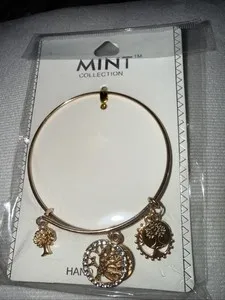 Authentic Yellow Gold plated Tree Of Life and ispiration charm bangle bracelet