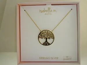 Authentic LOVELY VINTAGE ISABELLA M. GOLD PLATED STERLING TREE OF LIFE NECKLACE! IN OB