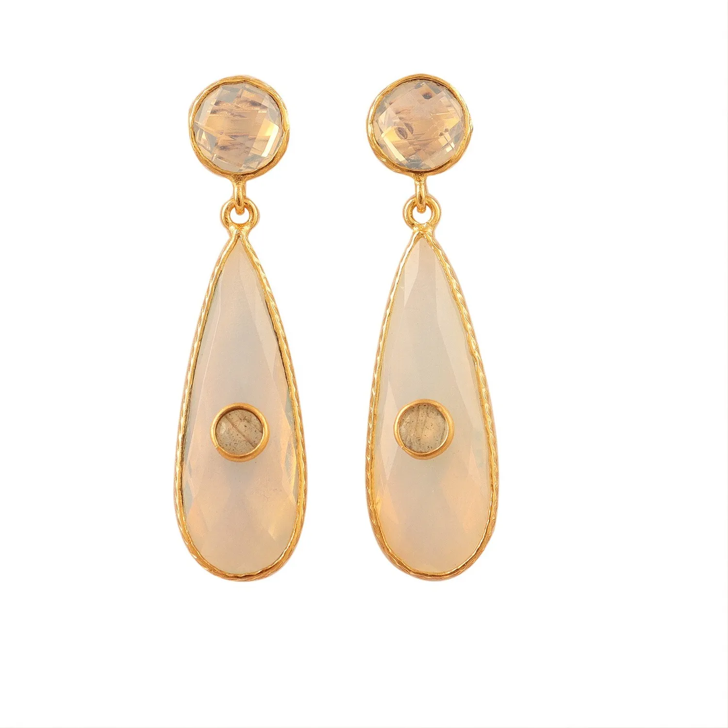 Authentic Tears of the Aurora Bezel Set Labradorite and Fire Opalite Earrings