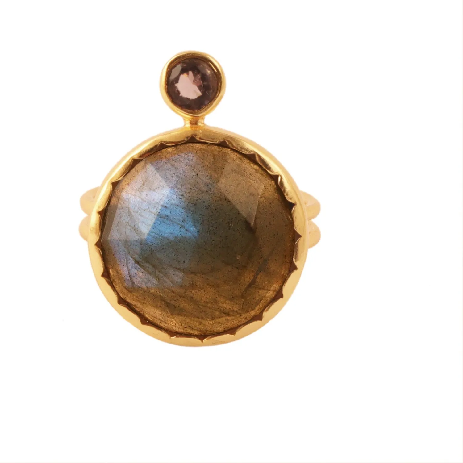 Authentic Labradorite With Purple Amethyst, Statement Ring, Gold Plated Ring, Gift For Her