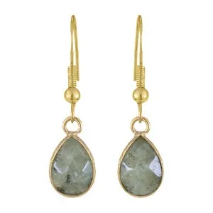 Authentic Stunning Green Labradorite Dewdrops Gold-Plated Silver Dangle Earrings