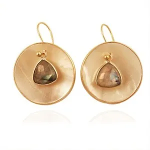 Authentic Luminous Tides Mother of Pearl and Labradorite Gold-Plated Hook Earrings
