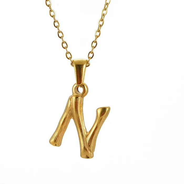 Authentic Bamboo Gold-Plated Letter Initial Necklaces for Women
