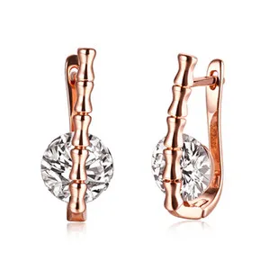 Authentic  Womens Rose Gold Plated CZ Crystal Bamboo Ear Hoop Fashion Earrings #E43