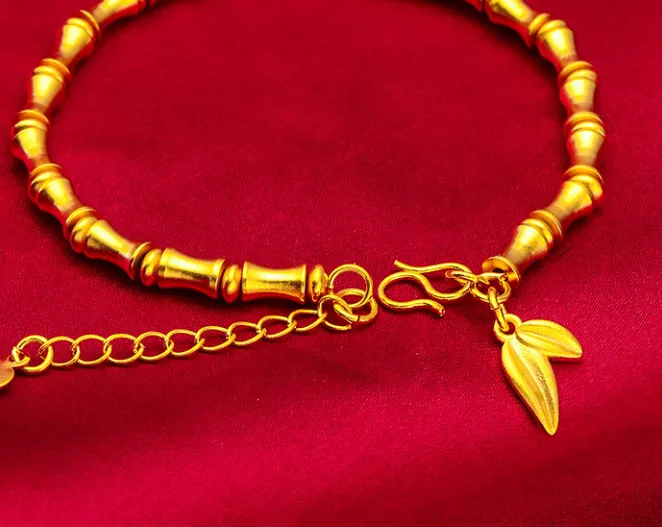 Authentic Bamboo Joint  22K 23K 24K Thai Baht Yellow Gold Plated Bracelet Jewelry 6.5"