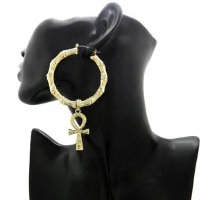 Authentic Ankh of Eternal Life: Bamboo Earrings with Enchanted Gold Plating