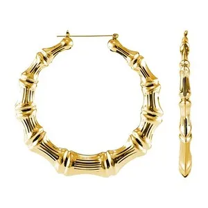 Authentic Bamboo Hoop Earrings Large Hip Hop Earrings for Women Gold Plated Statement Over