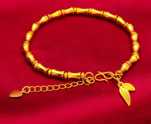 Authentic Bamboo Joint  22K 23K 24K Thai Baht Yellow Gold Plated Bracelet Jewelry 6.5"